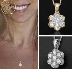 Gold Bible Necklace Heart Design with New Testament Inside at 1000x Magnification My Nano Jewelry